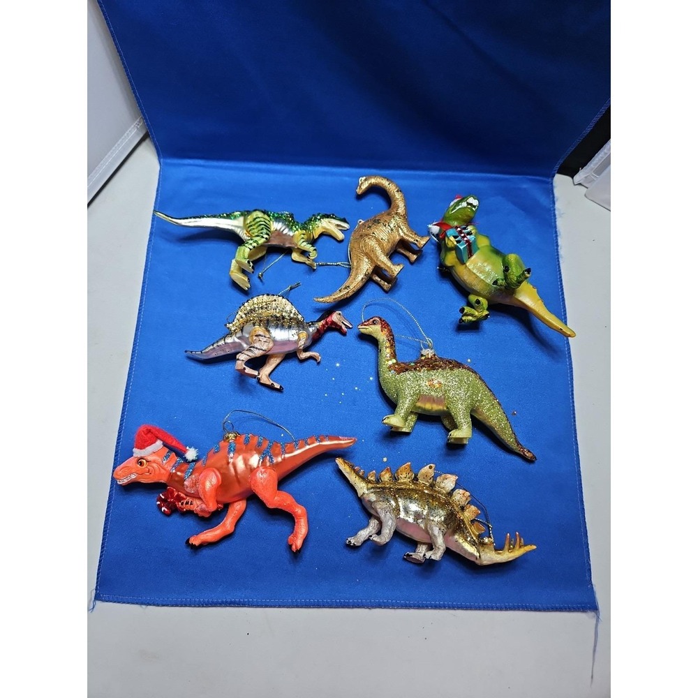 7 Dinosaur Christmas Ornament Lot Glass Robert Stanley T-Rex Spinosaurus